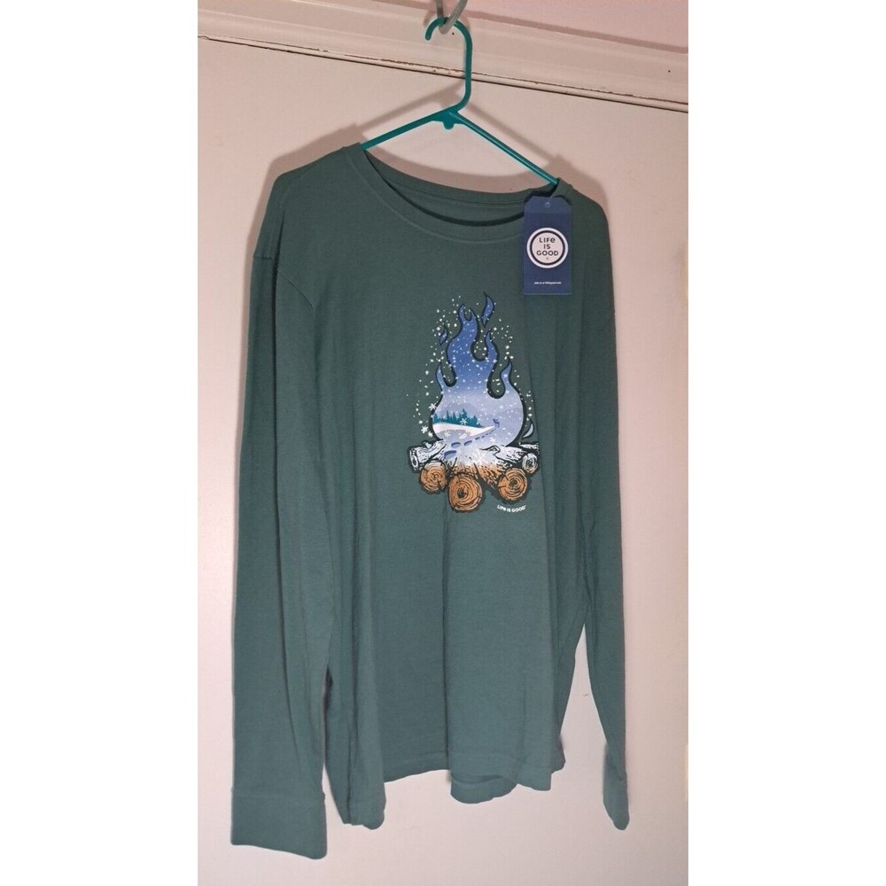 NEW Life is Good Long Sleeve Green Campfire Escape XL Shirt